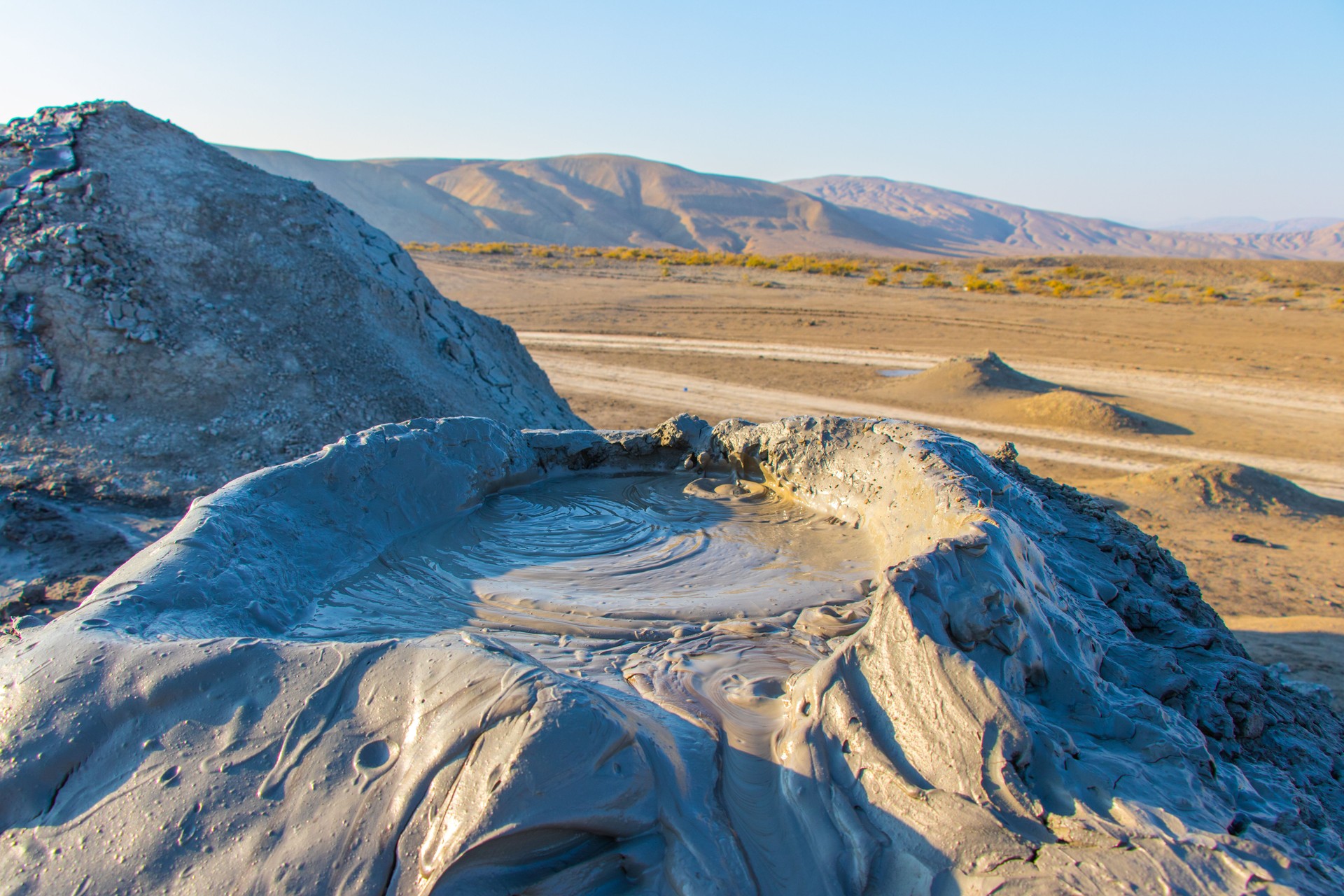 Mud volcano at Gobustan National Park in Azerbaijan. Beautiful nature of Azerbaijan.